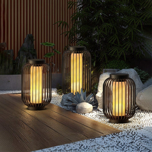 Floor Standing Stainless Steel Brown Modern Caged Outdoor Lanterns