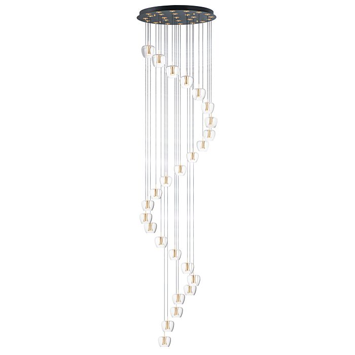 Newton 25-Light LED Pendant in Black with Gold