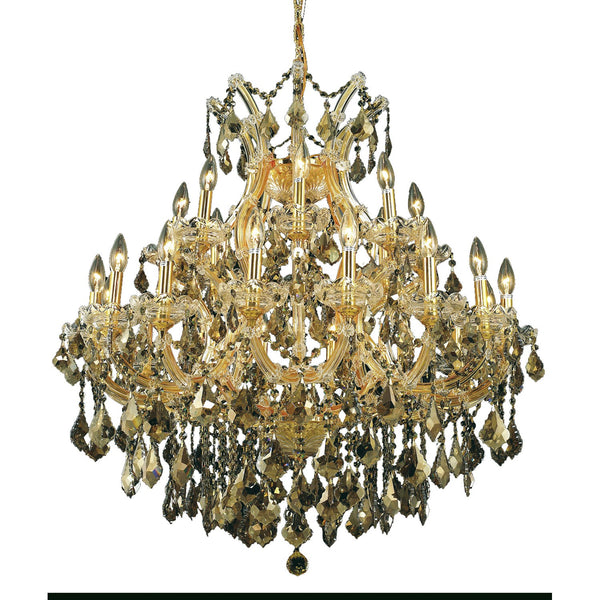 Maria Theresa Gold Twenty-Four Light Chandelier with Golden Teak/Smoky Royal Cut Crystals