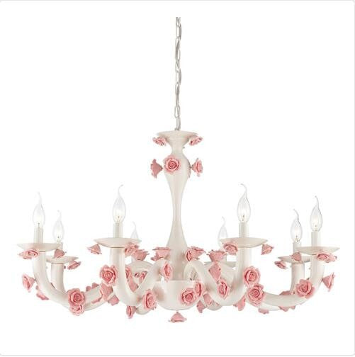 White / Pink Eight Light Chandelier