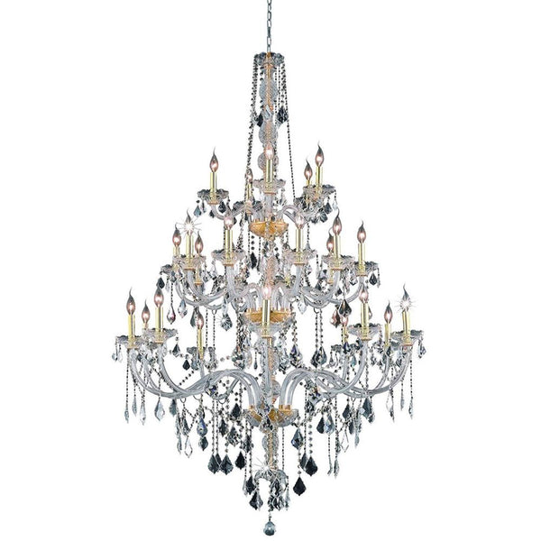 Gold Twenty-Five Light Chandelier with Clear Royal Cut Crystals