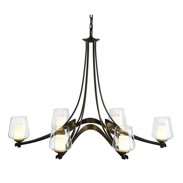 Chandelier, 6-Lights, Modern Brass, Opal and Clear, 38.5"W (104116-SKT-86-ZU0291 5DL2MY)