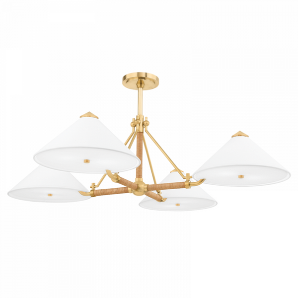 Chandelier, 8-Light, Aged Brass, White Belgian Linen Shade, 46"W (1046-AGB A8N6E)