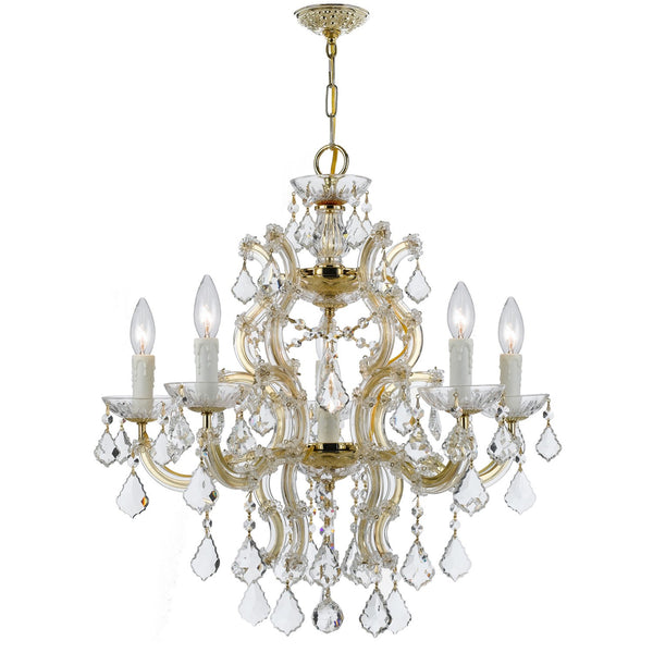 Maria Theresa Gold 24.5-Inch Six Light Hand Cut Crystal Chandelier