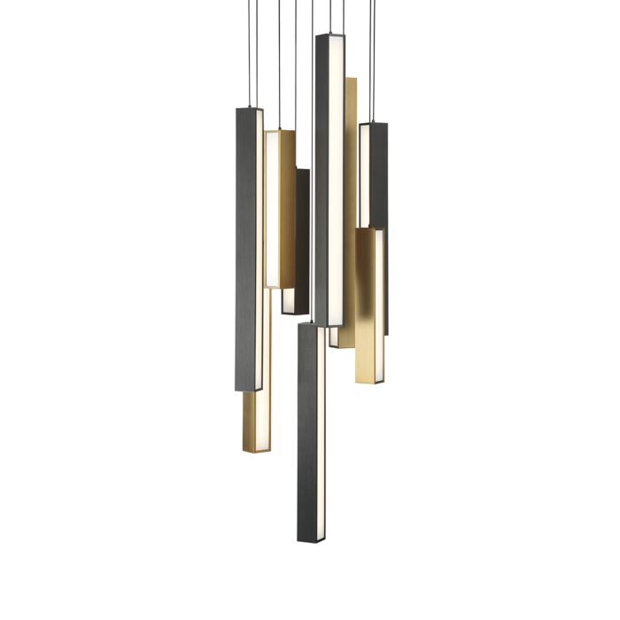 Chaos 9-Light LED Pendant in Black with Aged Brass & Black