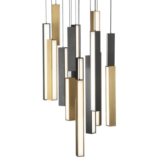 Chaos 15-Light LED Pendant in Black with Aged Brass & Black