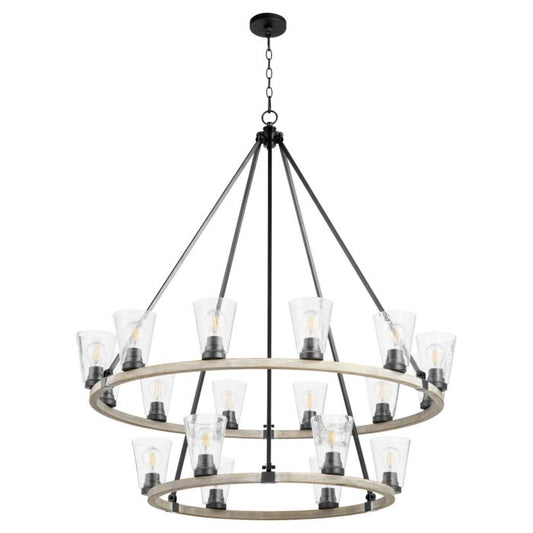 Paxton 18-Light Chandelier in Textured Black w with Weathered Oak Finish