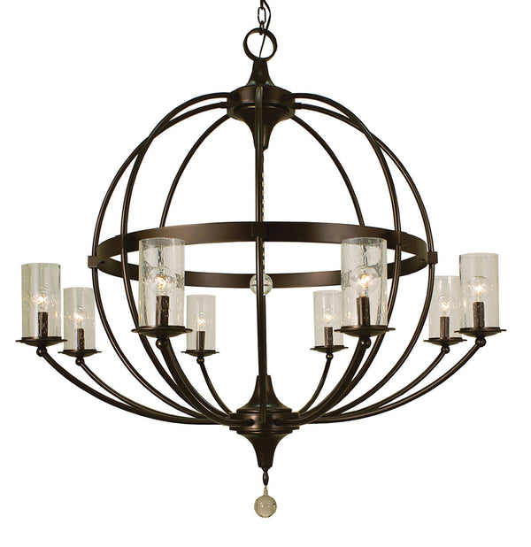 Chandelier, 8-Light, Mahogany Bronze, Clear Seedy Glass Cylinder Shade, 40"W (1078 MB 9M6KW)