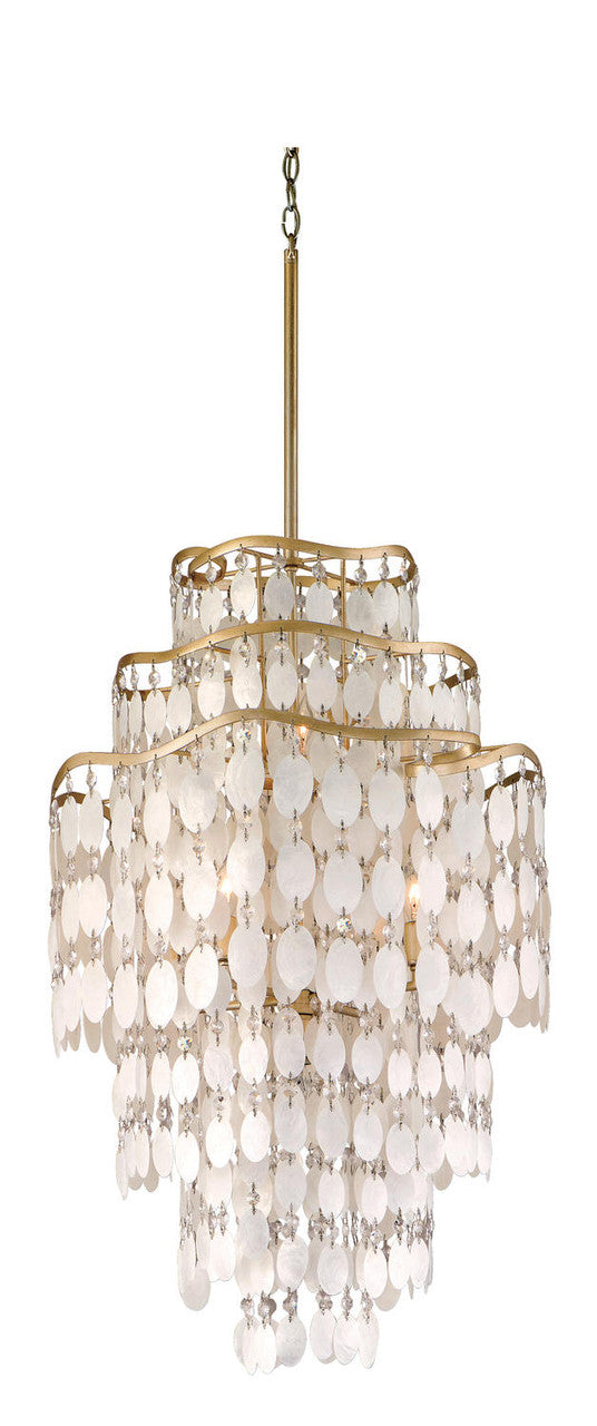 Pendant, 7-Light, Champagne Leaf, Capiz Shells And Crystal Shade, 20"W (109-47 5WX6)