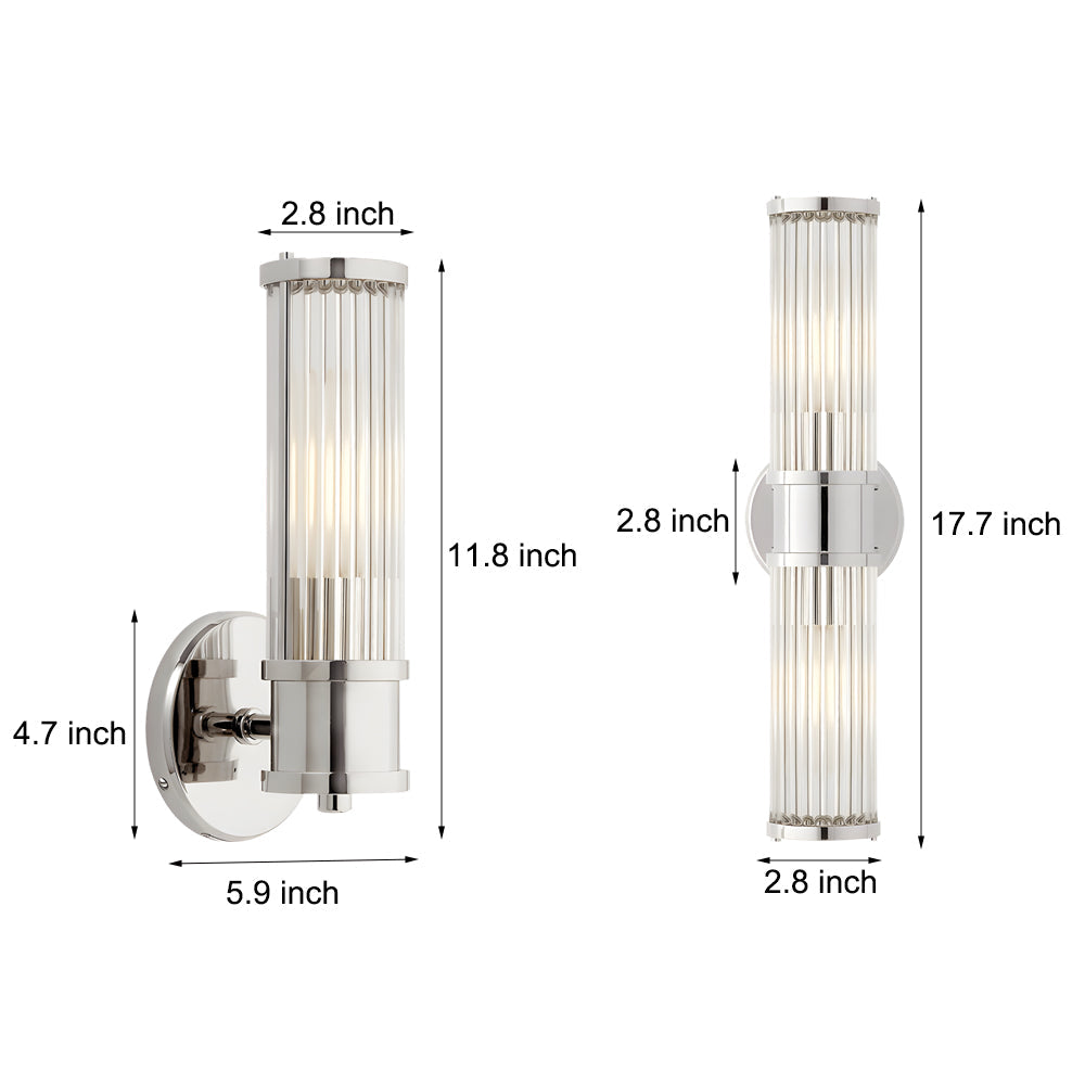 1/2-light Modern Chrome/Gold Wall Sconce with Cylinder Clear Glass Shade