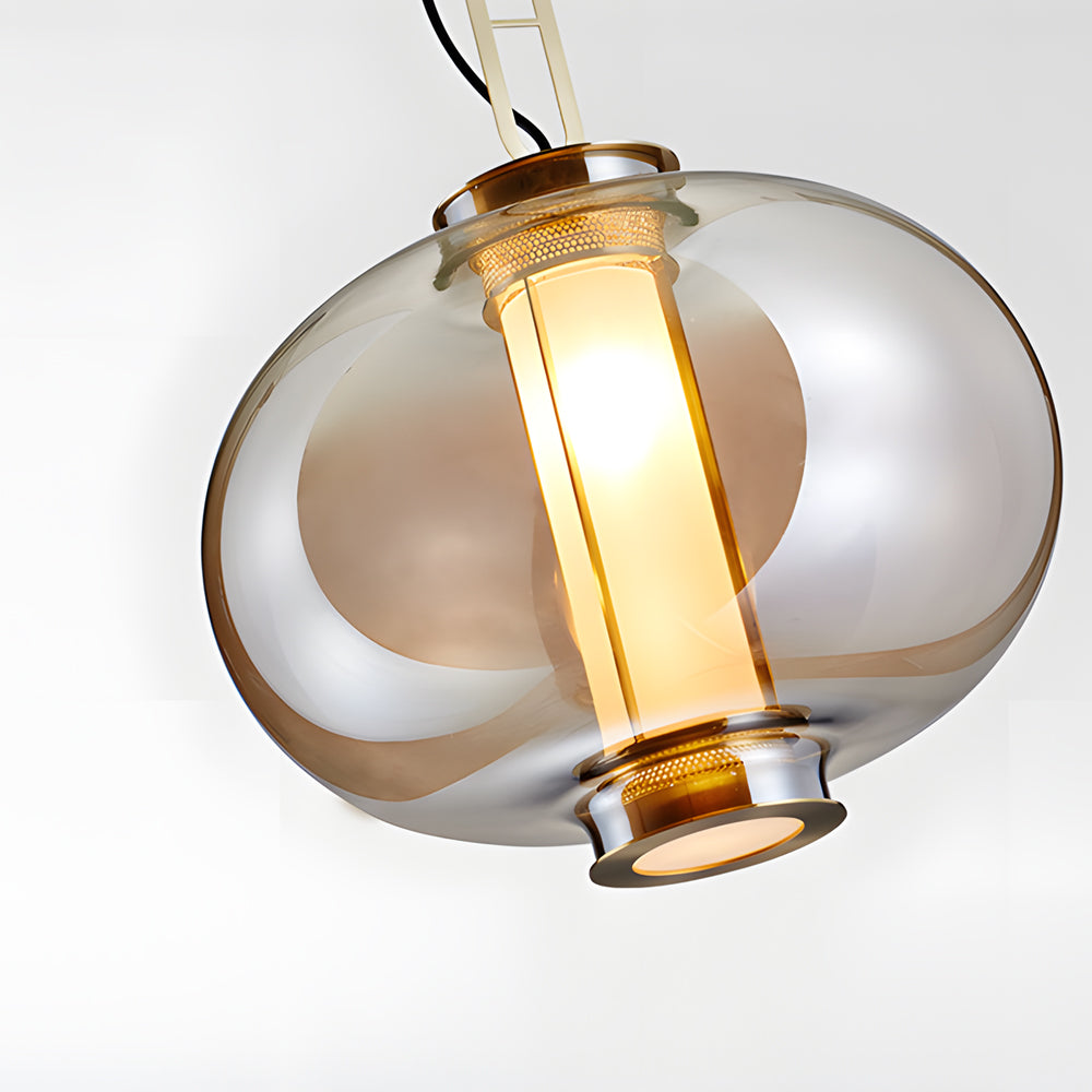 1-Light Amber Glass Shade Post-Modern Pendant Lights Hanging Lamp