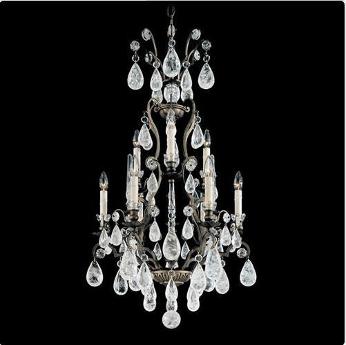 Pewter Nine-Light Chandelier with Clear Rock Crystal