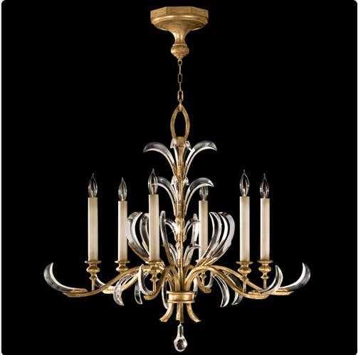 Six-Light Chandelier in Muted Gold Leaf Finish