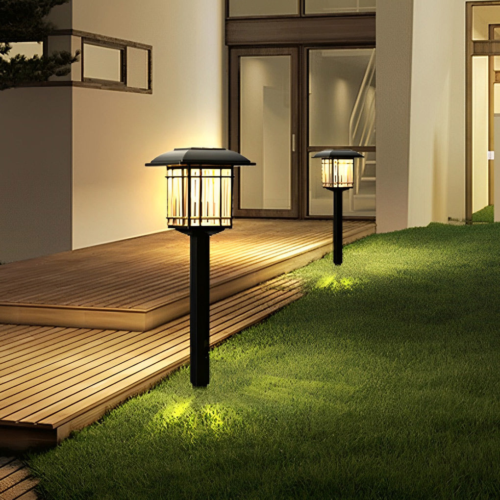 2PCS Vintage Square Waterproof LED Black Modern Solar Lawn Lights