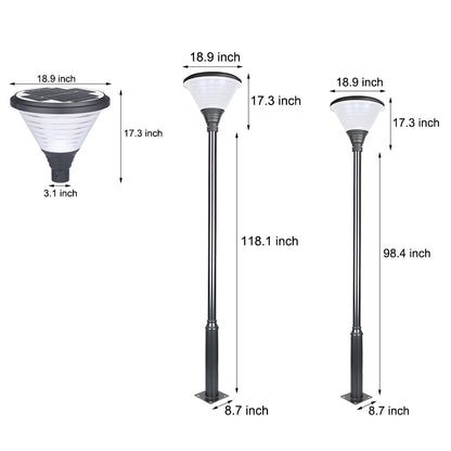 1-Light Round Solar LED Outdoor Lamp Post in Black