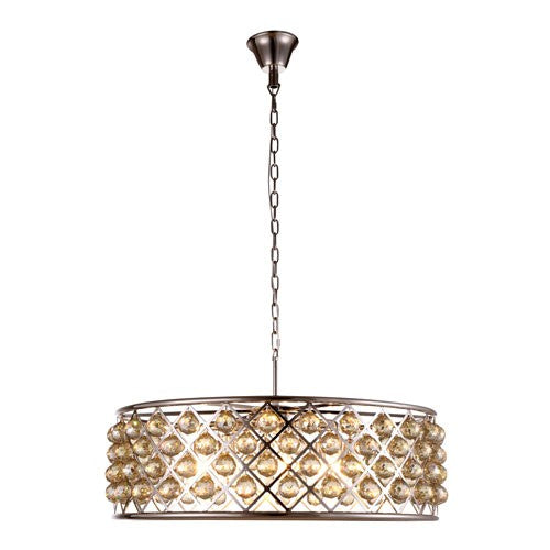 Madison Polished Nickel Eight-Light Pendant with Faceted Golden Teak Crystals