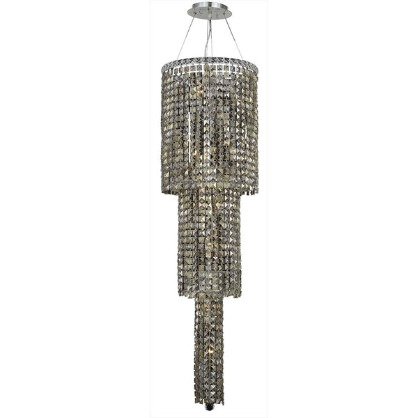 Maxim Chrome Twelve-Light 16-Inch Three-Tier Pendant with Royal Cut Golden Teak Smoky Crystal