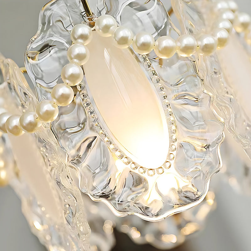 Glass Feathers Seashells Three Step Dimming French Style Chandelier