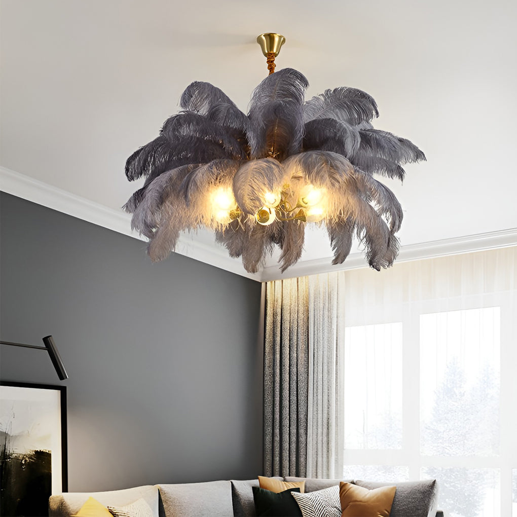 Creative Feathers Copper Ins Nordic Chandelier Flush Mount Ceiling Light