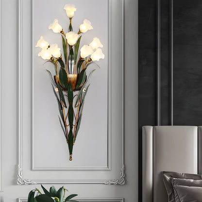 Bouquet Flowers Leaves White Light Pastoral American Style Wall Lamp