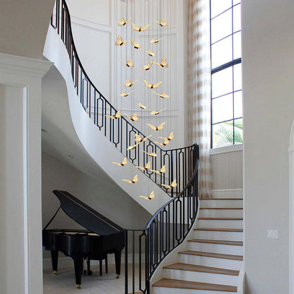 Small Butterflies Creative Three Step Dimming Modern Long Chandelier