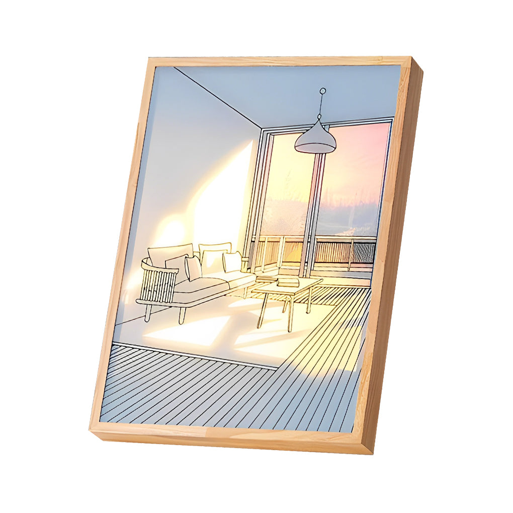 Wood Frame Ins Touch Control Dimmable LED Sunshine Painting Night Light