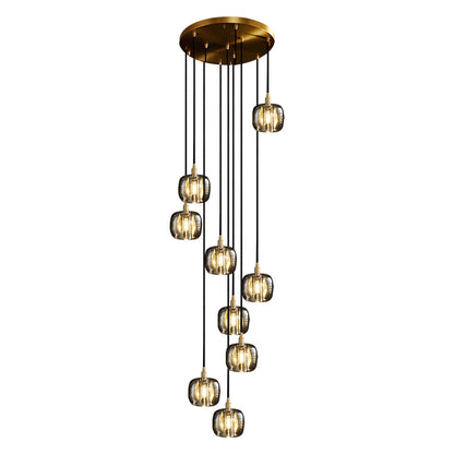 Long Spiral Cubes Crystal Pendant Light Dimmable Chandelier for Staircase