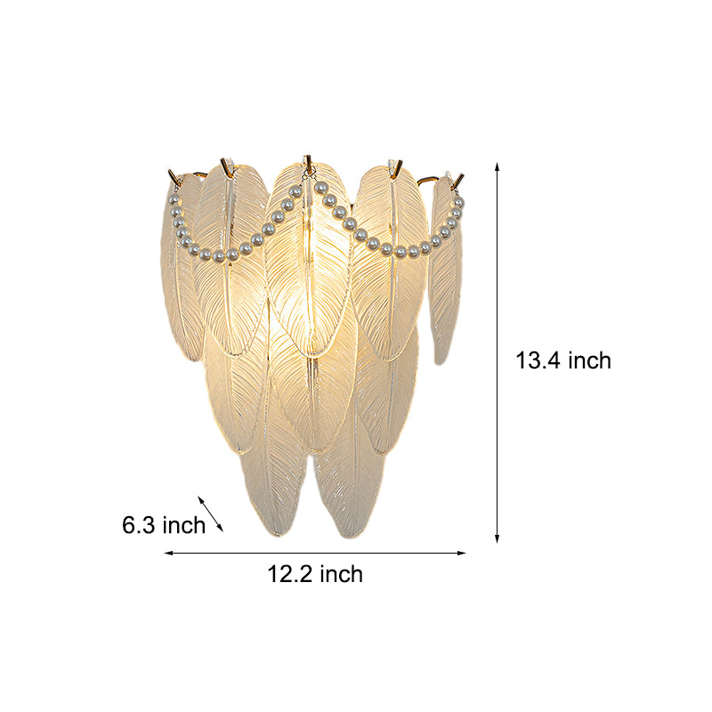 Glass Leaves Feathers Luxury Three Step Dimming French Style Wall Lamp