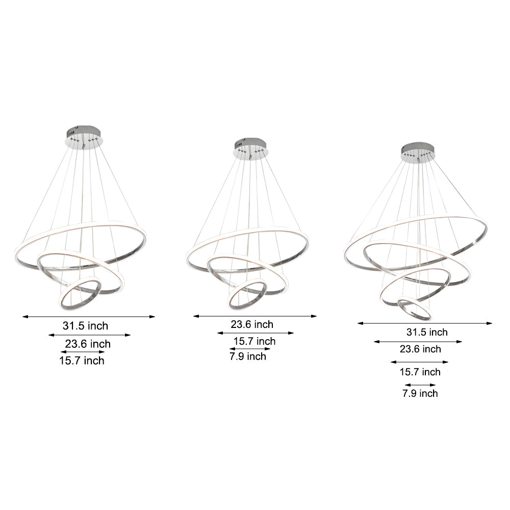 Contemporary Hanging 3/4-Light Tiered Ring Chandelier - Chrome