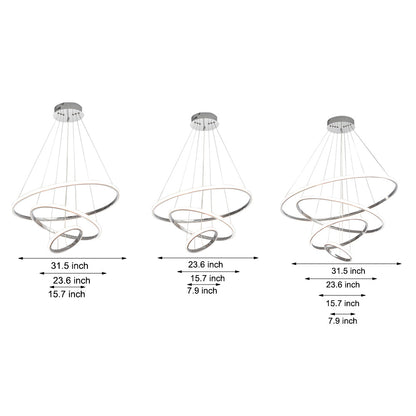 Contemporary Hanging 3/4-Light Tiered Ring Chandelier - Chrome