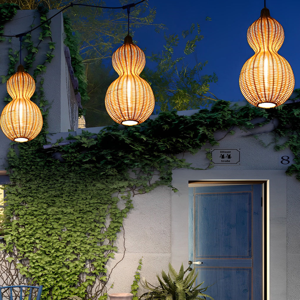 Woven Rattan Gourd Hanging Lamp Outdoor Pendant Light for Patio