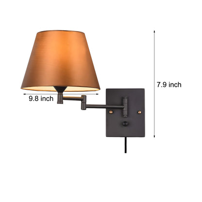 1-Light Linen/Brown/White Plug-In Swing Arm Wall Lamp with Linen Shade