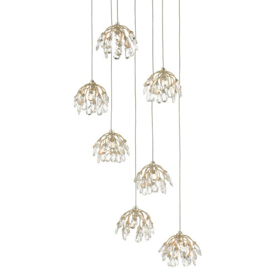 Crystal 7-Light Pendant in Crystal with Contemporary Silver Leaf