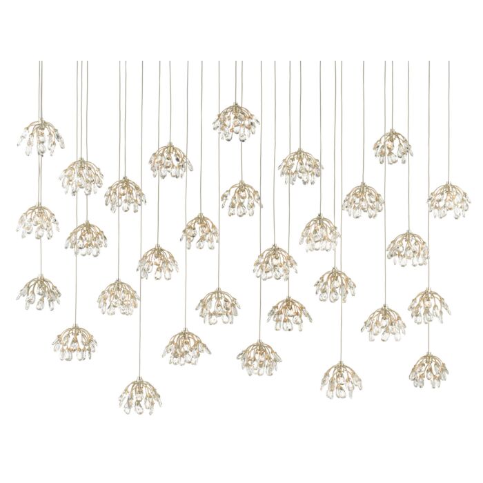 Crystal 30-Light Pendant in Crystal with Contemporary Silver Leaf