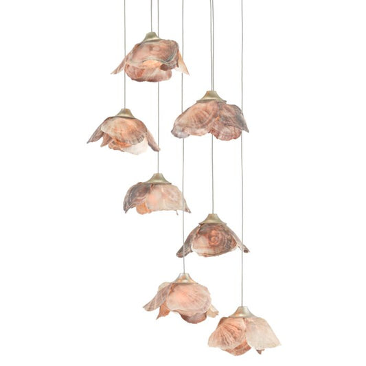 Catrice 7-Light Pendant in Natural Shell with Contemporary Silver Leaf