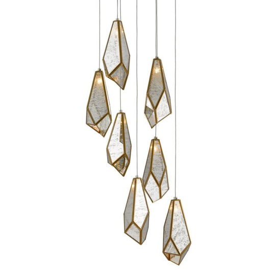 Glace 7-Light Pendant in Raj Mirror with Antique Brass