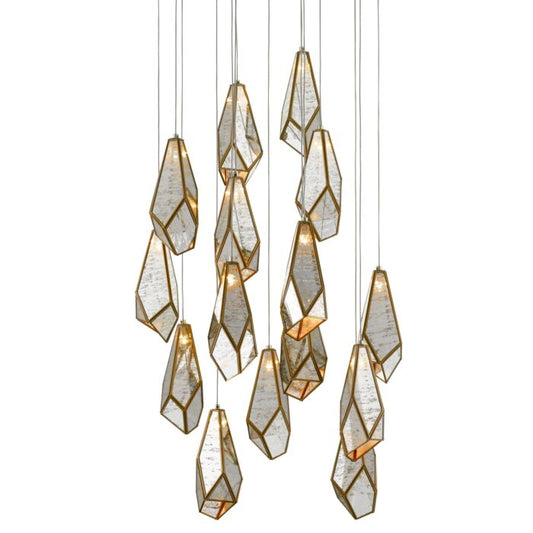 Glace 15-Light 1Pendant in Raj Mirror with Antique Brass