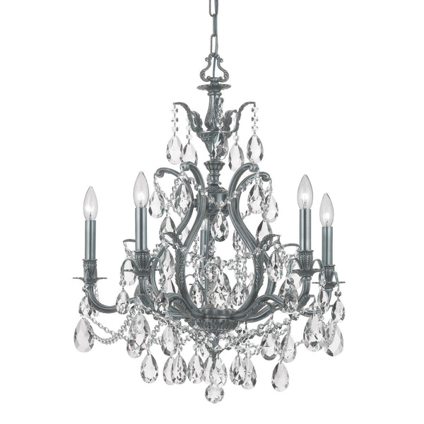 Pewter Five-Light Clear Hand Cut Crystal Chandelier