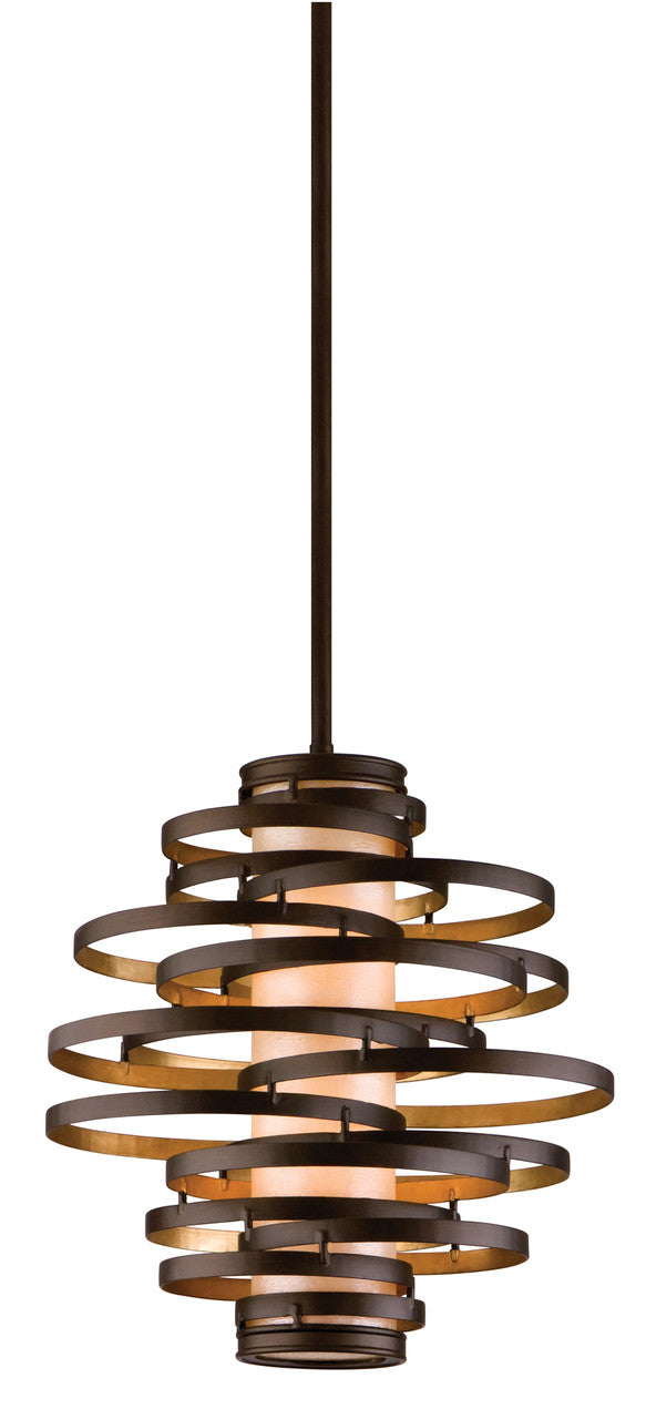 Pendant, 2-Light, Bronze And Gold Leaf, Caramel Ice Shade, Small, 18"W (113-42 5ZV8)