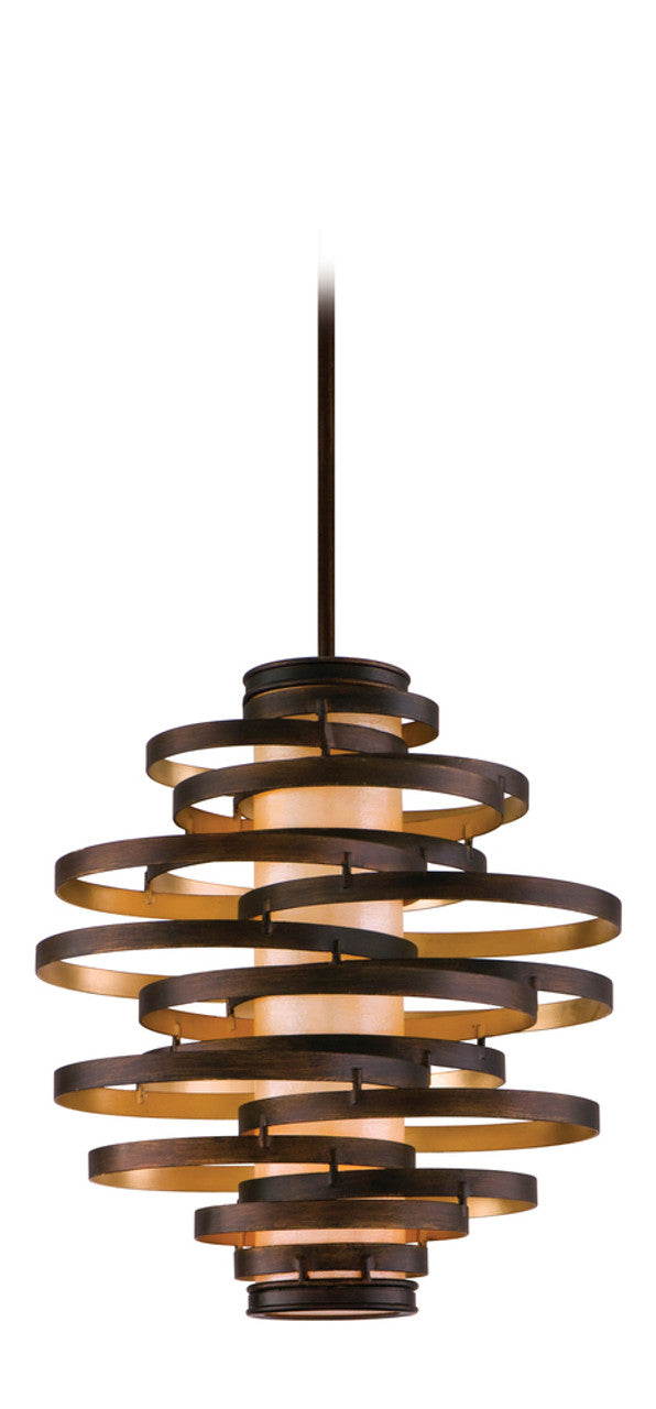 Pendant, 3-Light, Bronze And Gold Leaf, Caramel Ice Shade, Medium, 23"W (113-43 5ZV9)