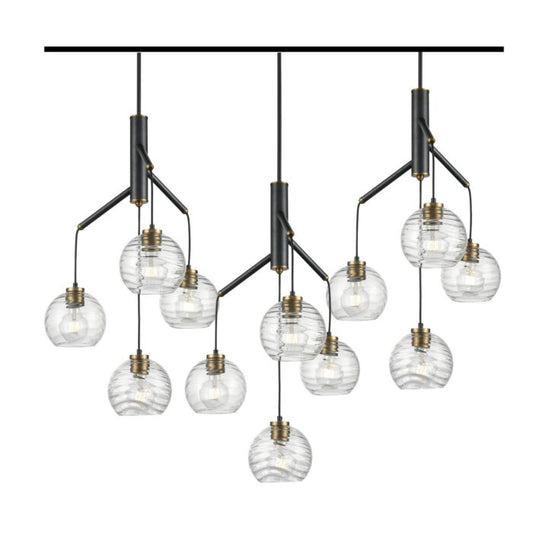 Tropea 12-Light Linear Pendant in Brass and Graphite