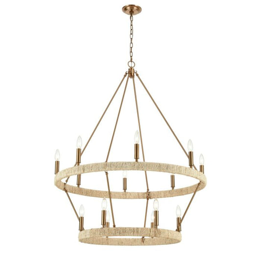 Abaca 14-Light Chandelier in Satin Brass