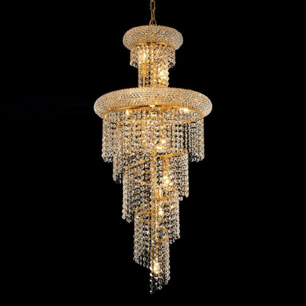 10 Light Spiral Crystal Chandelier gold plated