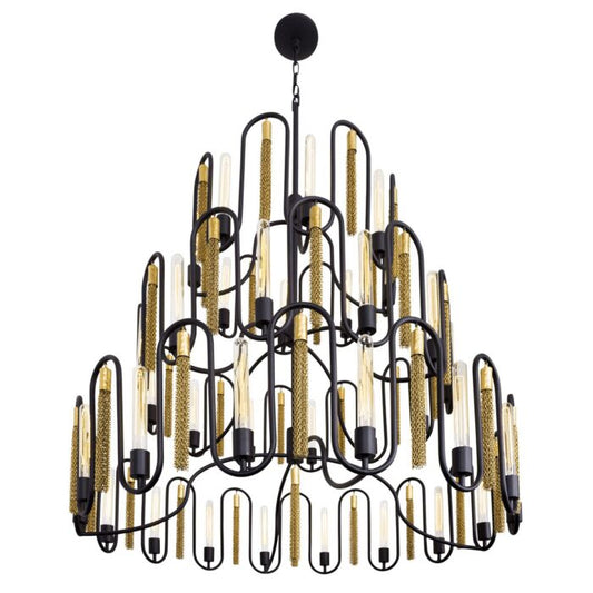 Darden 36-Light 3Chandelier in Matte Black with Antique Gold