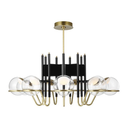 Crosby 9-Light LED Chandelier in Glossy Black with Natural Brass