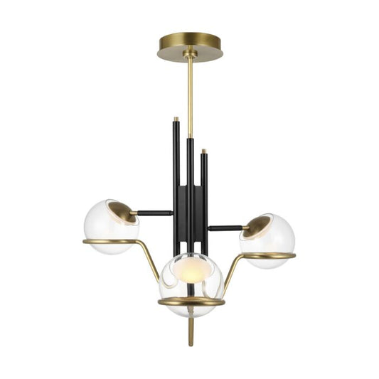 Crosby 3-Light LED Pendant in Glossy Black with Natural Brass