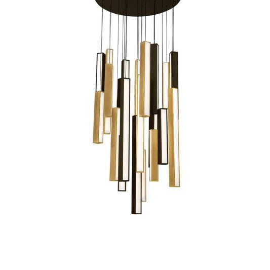 Chaos 21-Light LED Pendant in Black with Aged Brass & Black