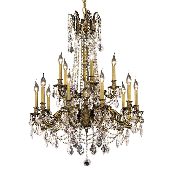 Bronze Fifteen-Light 28-Inch Chandelier with Royal Cut Clear Crystal