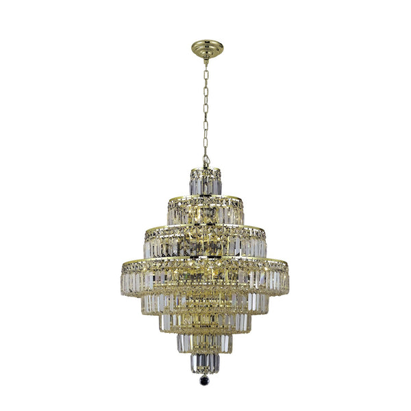 Maxim Gold Eighteen-Light 26-Inch Eight-Tier Chandelier with Royal Cut Clear Crystal