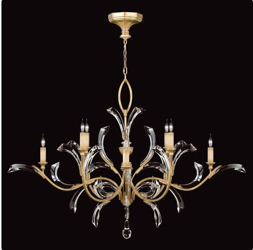 Eight-Light Chandelier in Muted Gold Leaf Finish